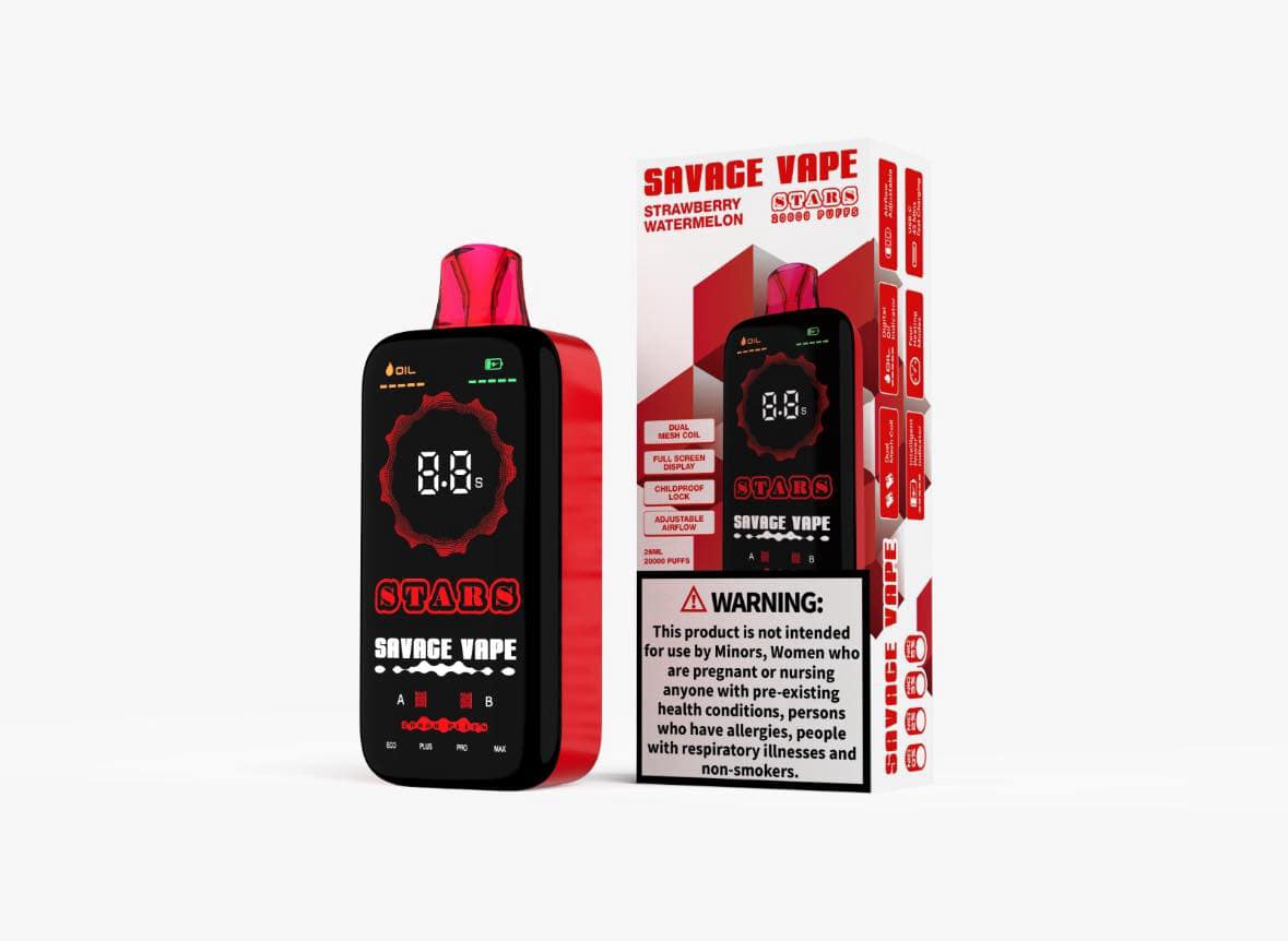 Savage Stars 20000 – Strawberry Watermelon | 20K Puffs Disposable Vape
🍓 Sweet, Juicy, and Oh-So-Smooth! 🍉

Indulge in a mouthwatering fusion of ripe strawberries and luscious watermelon, perfectly balanced for a refreshing and satisfying vape. The Savage Stars 20000 Strawberry Watermelon delivers a smooth and fruity inhale followed by a sweet, refreshing exhale—keeping your taste buds craving more with every puff!

With 20,000 puffs of premium flavor, a full-screen display, and adjustable power setting

